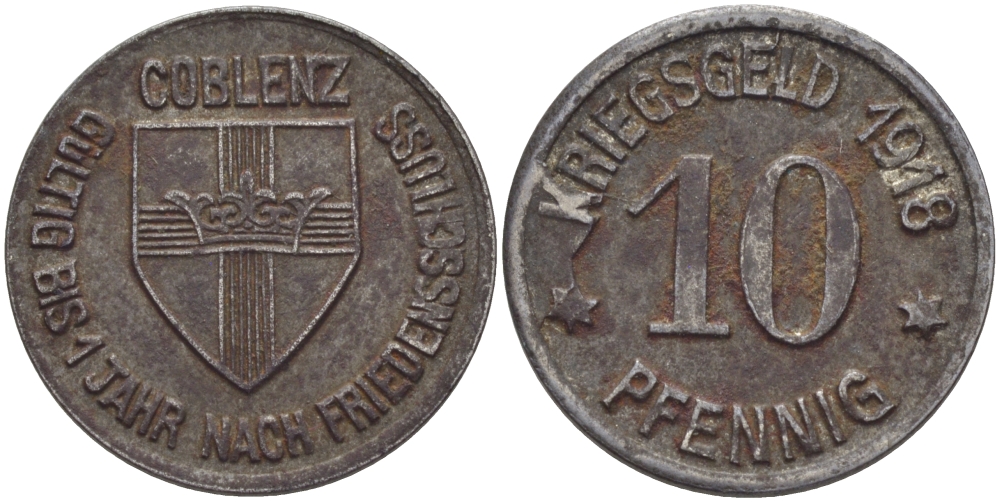 КОБЛЕНЦ 10 ПФЕННИГОВ 1918 КРИКСГЕЛЬД, КОБЛЕНЦ, НОТГЕЛЬД железо 28-437