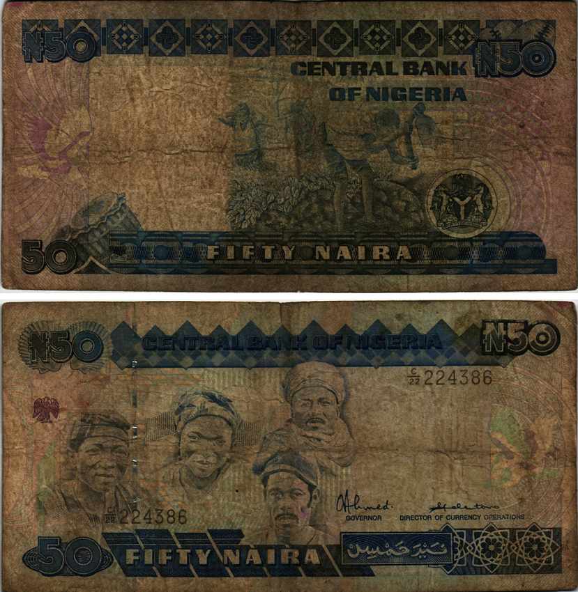 Нигерия 50 найра ND (1991-2000) жители Нигерии, подпись 8 Pick 27 a бумага 6299-65-2-2