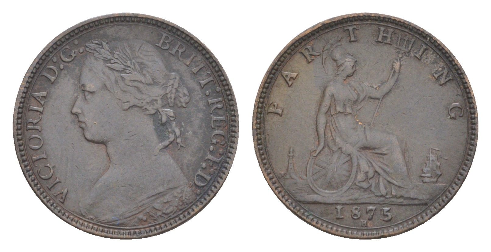 Великобритания 1 фартинг 1875 H, Виктория (1837-1901) KM 753, Spink 3959 бронза 4630-152