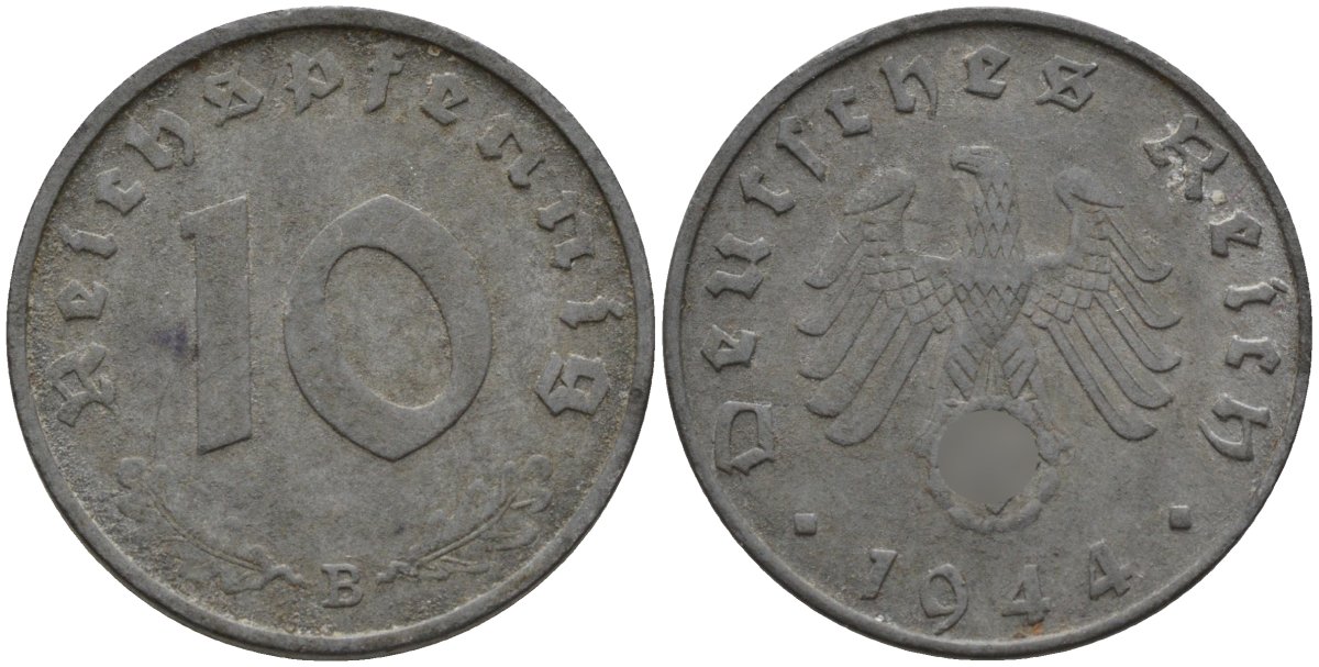 Германия 10 рейхспфеннигов 1944 B KM 101, J.371 цинк 4151-316