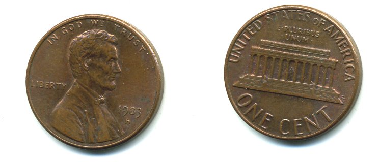 США 1 ЦЕНТ 1983 D, ЛИНКОЛЬН KM 201b цинк плакированный медью 46-631