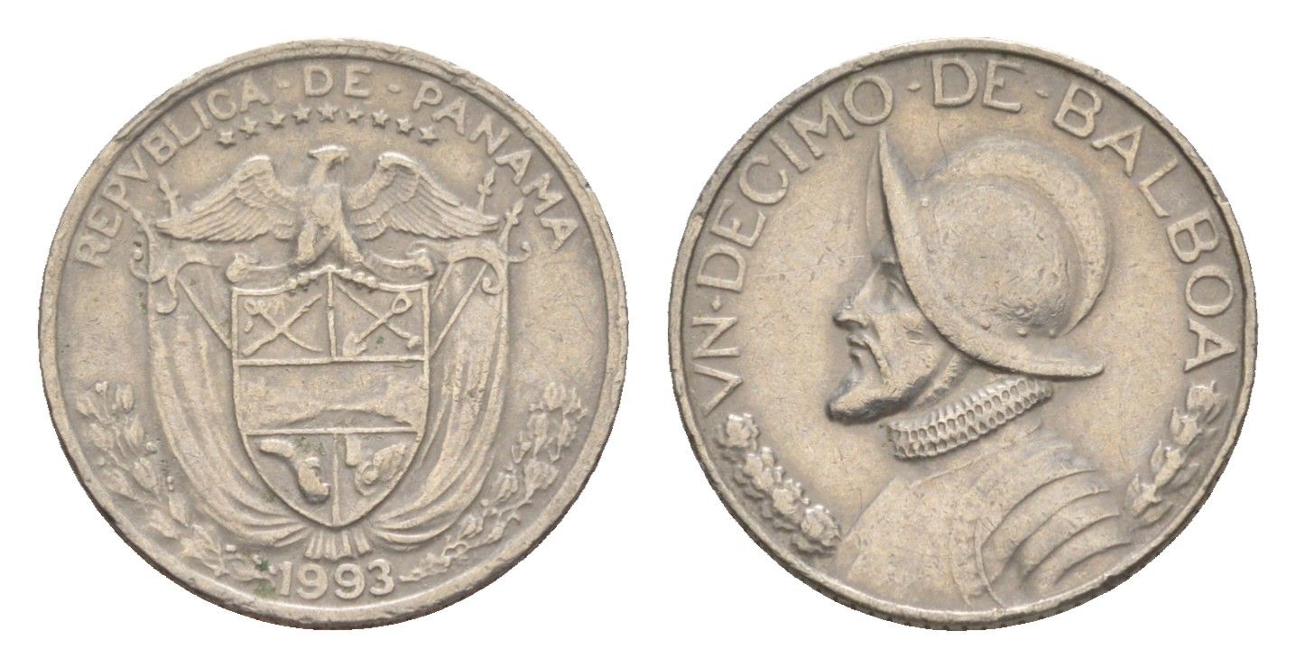 Панама 1/10 бальбоа (10 сентесимо) 1993 KM 10 медь плакированная медно-никелем 4644-169