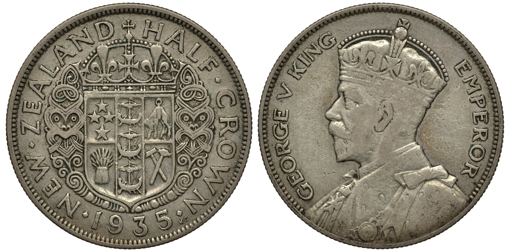 Новая Зеландия 1/2 кроны 1935 Георг V (1910-1936) KM 5 серебро 272-923