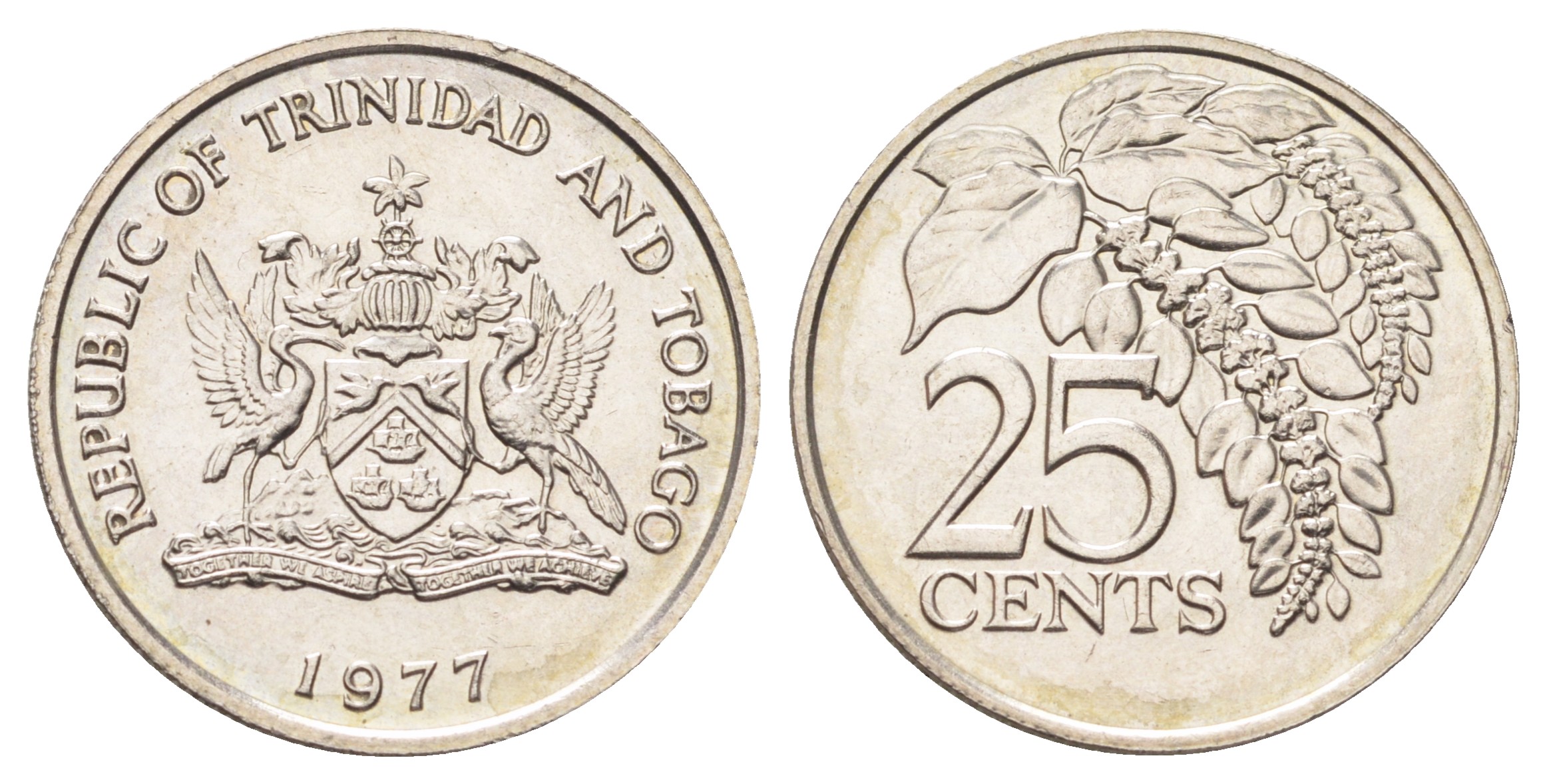 Тринидад и Тобаго 25 центов 1977 цветок дикая пуансеттия KM 32 медно-никель  UNC  M74-20