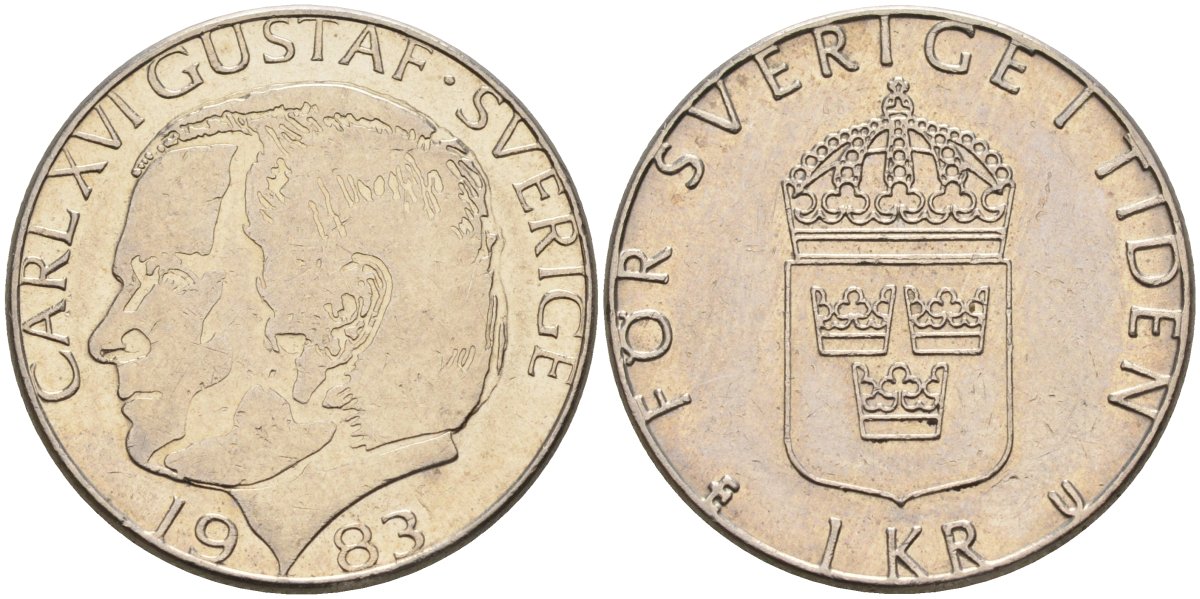 Швеция 1 крона 1983 Карл XVI Густав (1973- ) KM 852а медно-никель 4582-455