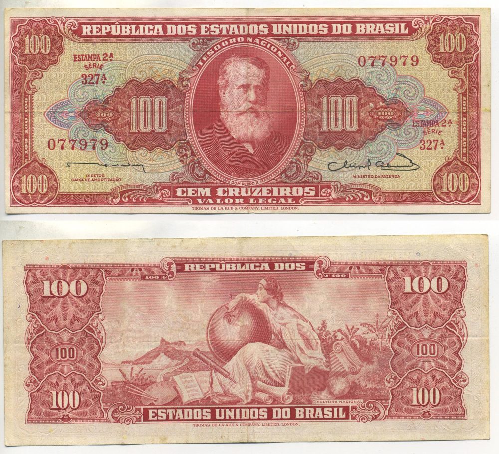 БРАЗИЛИЯ 100 КРУЗЕЙРО 1963 ПОДПИСЬ 12 Pick 180 бумага 7552-34-3