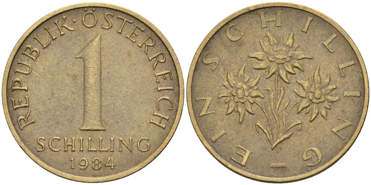 Австрия 1 шиллинг 1984 KM 2886 алюминиевая бронза 4592-1023