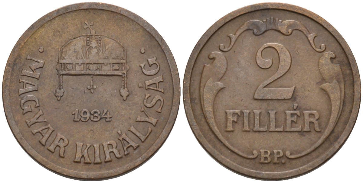 Венгрия 2 филлера 1934 BP KM 506 бронза 4115-1134