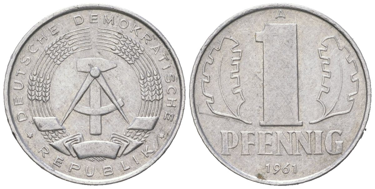 ГДР 1 пфенниг 1961 A KM 8.1 алюминий 206-1027