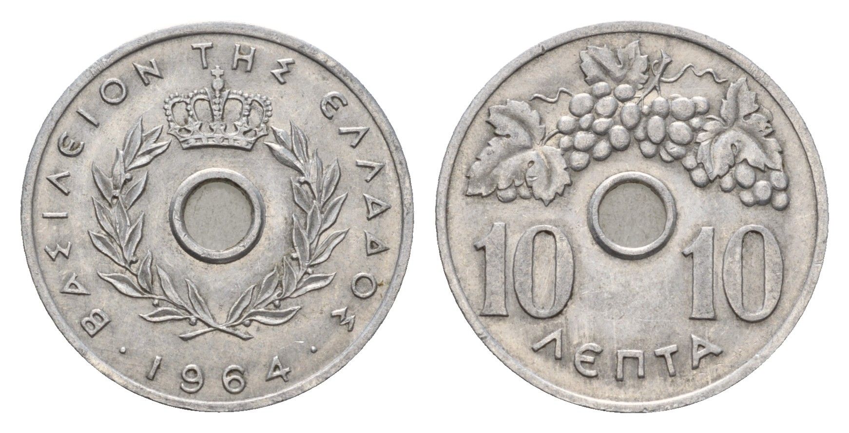 Греция 10 лепт 1964 Павел I (1947-1964), виноградная лоза KM 78 алюминий 4668-1054