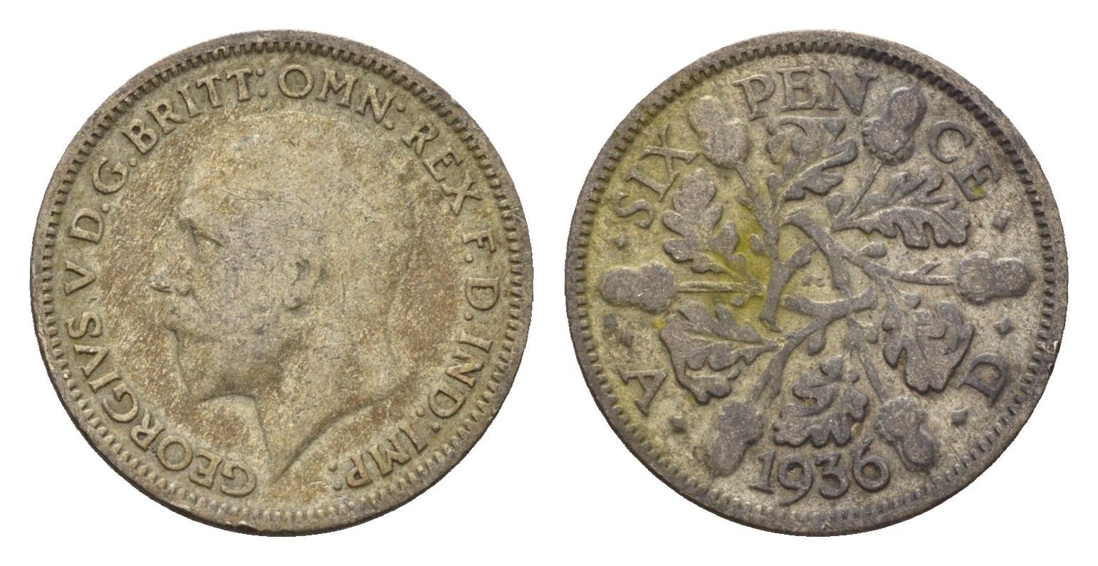 Великобритания 6 пенсов 1936 Георг V (1910-1936) KM 832, Spink 4041 серебро 100-1021