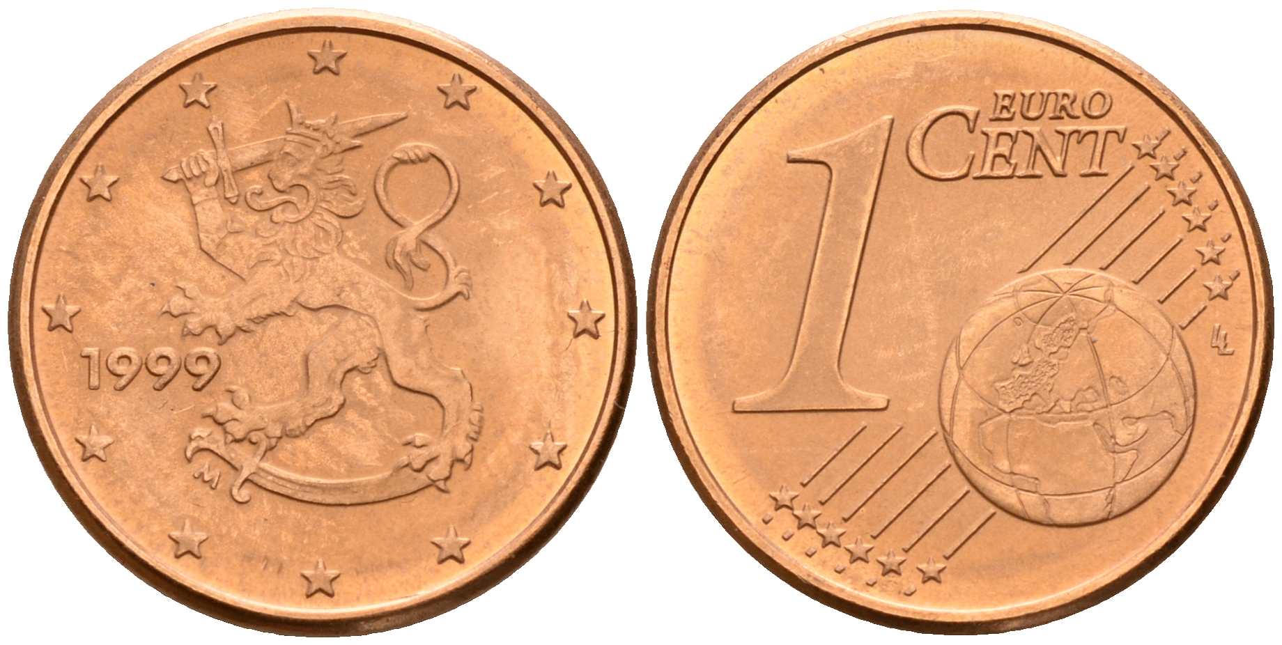 Финляндия 1 евроцент 1999  KM 98 сталь плакированная медью  UNC  4189-135