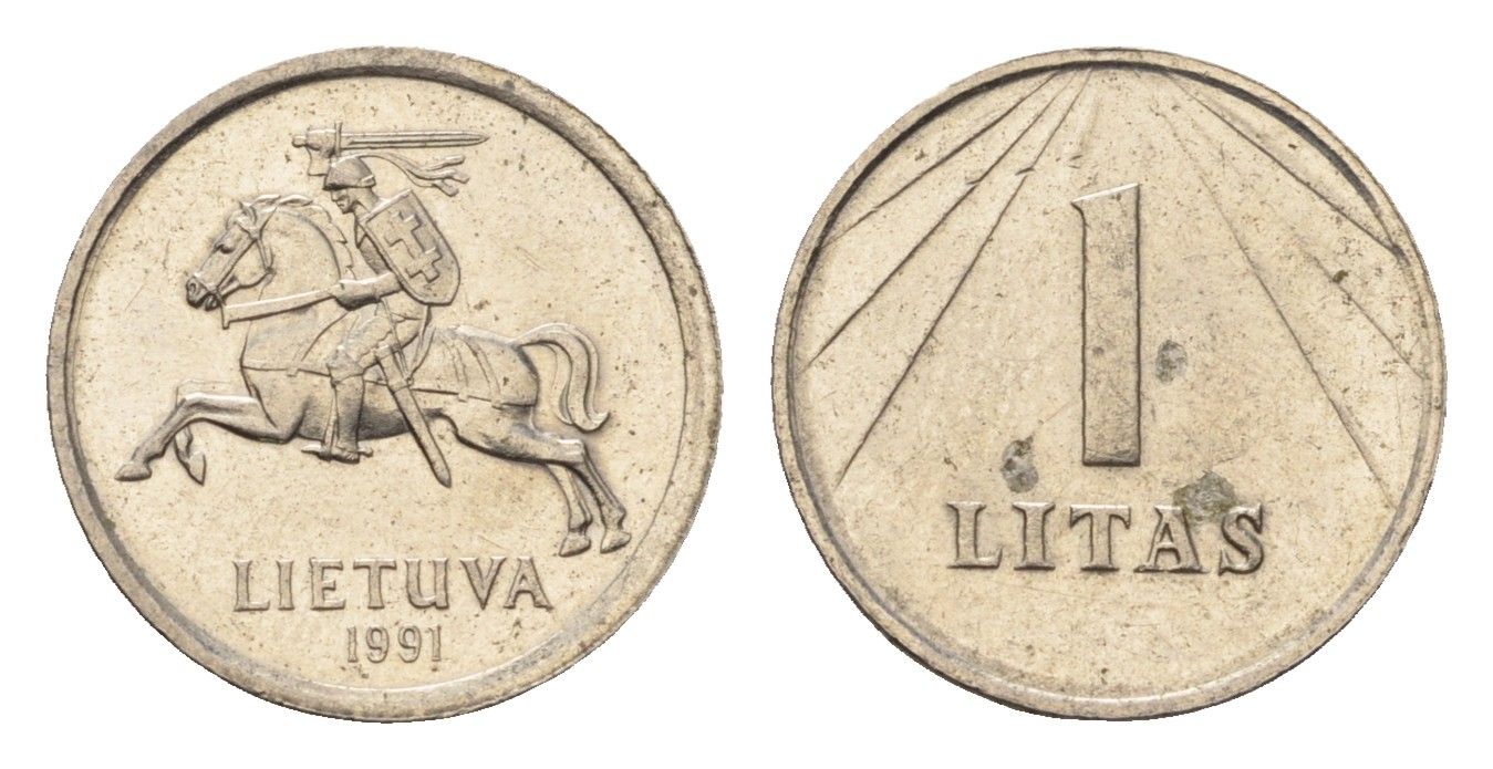 Литва 1 лит 1991 год-тип KM 91 медно-никель 4687-1251