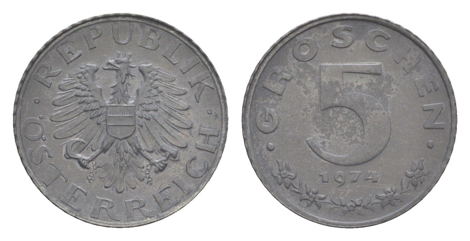 Австрия 5 грошей 1974 KM 2875 цинк PROOF 4567-724