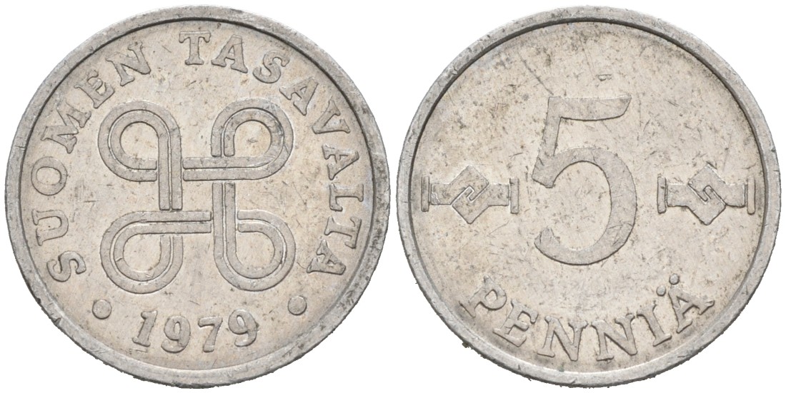 ФИНЛЯНДИЯ 5 ПЕННИ 1979 KM 45а алюминий 192-1223