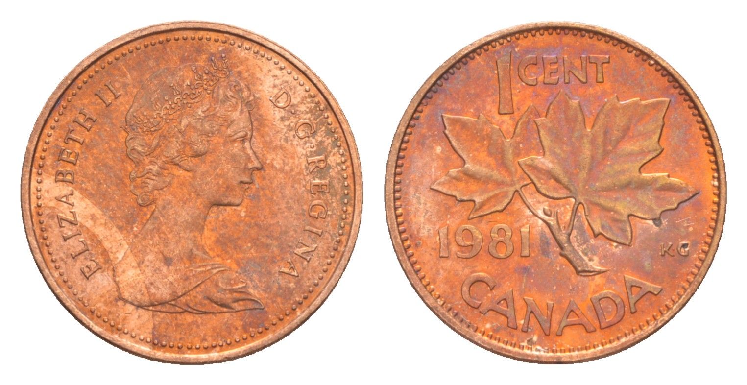 Канада 1 цент 1981 Елизавета II (1952-2022), кленовый лист KM 127 бронза 4639-357
