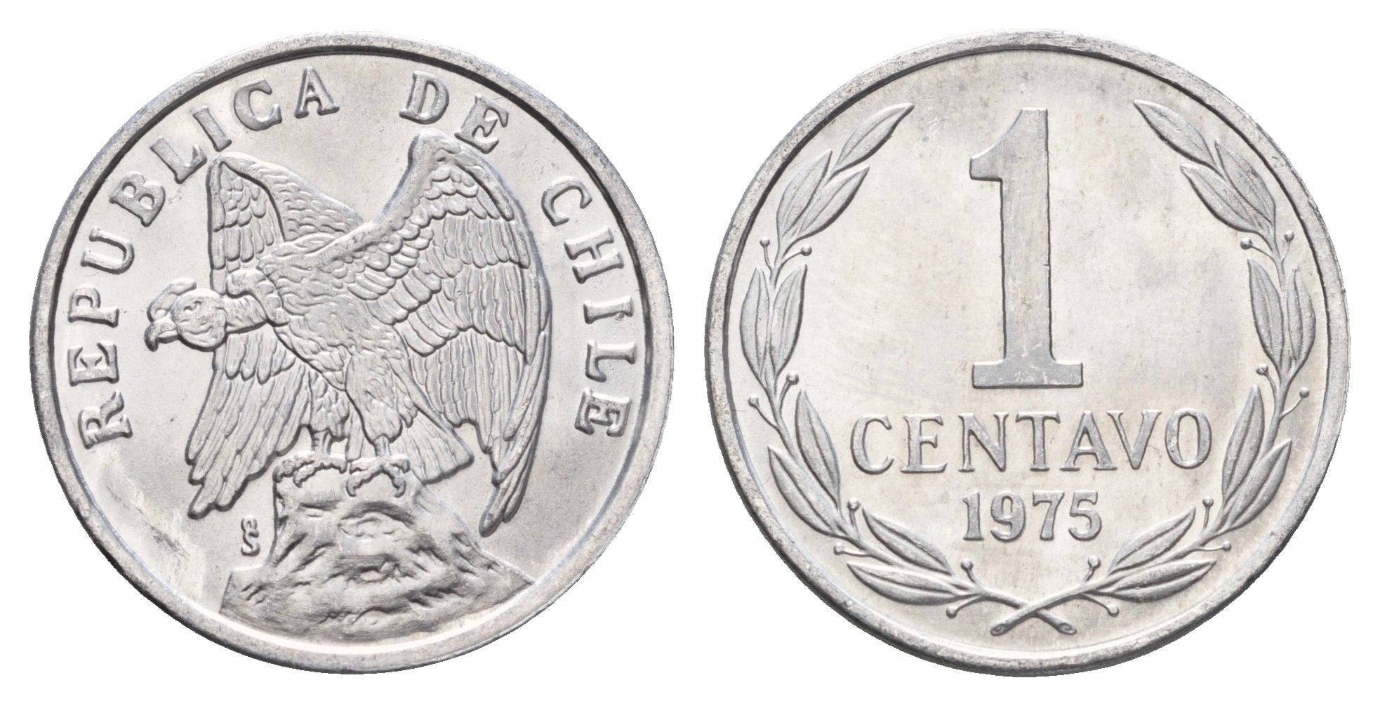 Чили 1 сентаво 1975 год-тип KM 203 алюминий UNC 4688-243