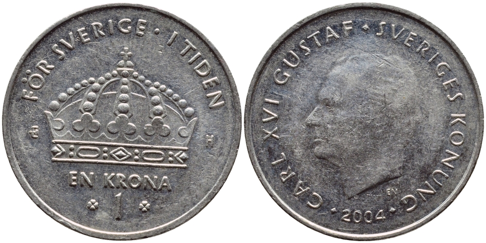 Швеция 1 крона 2004 Карл XVI Густав (1973- ) KM 894 медно-никель 177-641