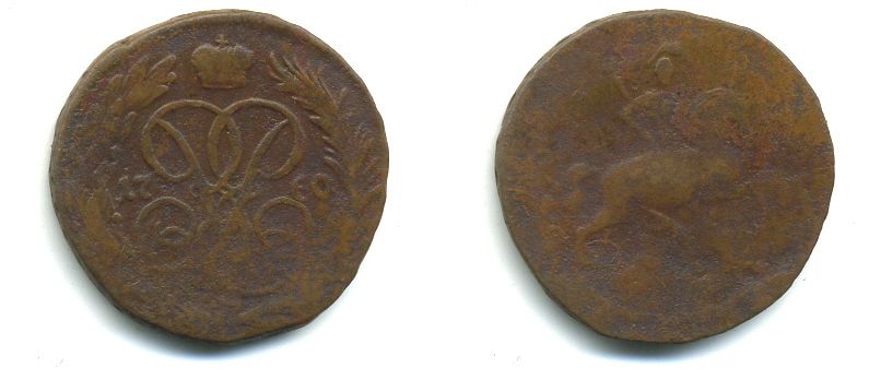 РОССИЯ 1 КОПЕЙКА 1760 медь 61-741
