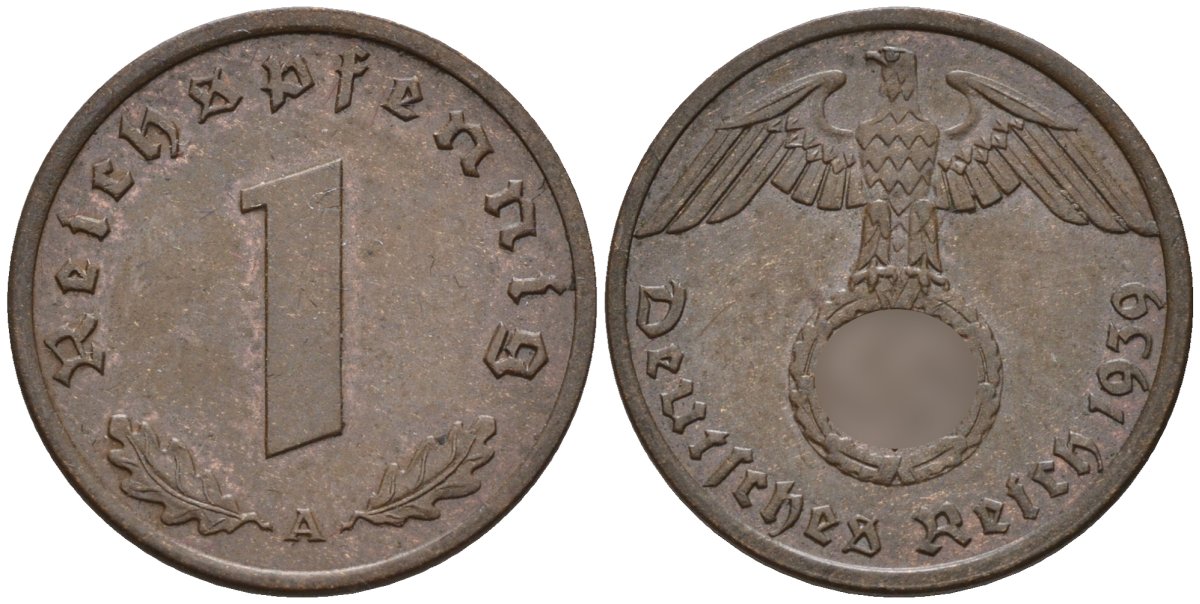 Германия 1 рейхспфенниг 1939 A KM 89, J. 361 бронза 4147-1156