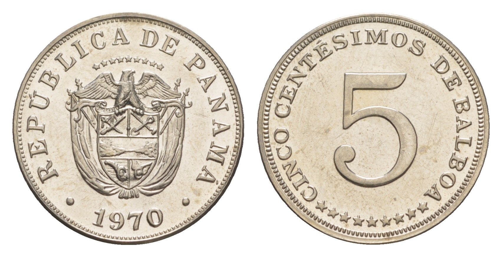 Панама 5 сентесимо 1970 тираж 9.528 экземпляров KM 23.2 медно-никель PROOF 1524-814