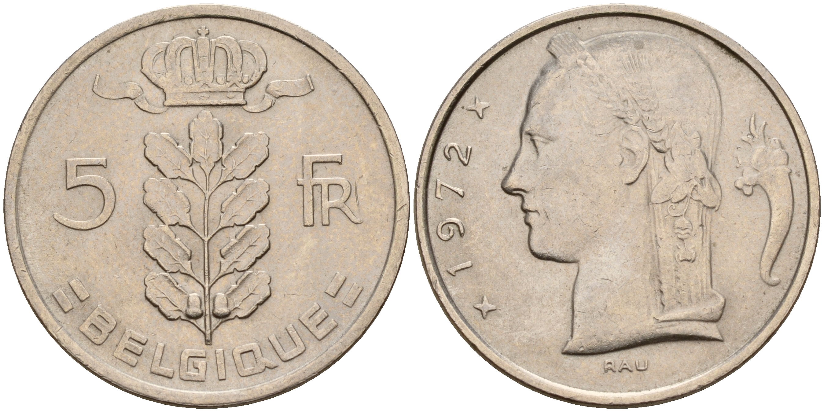 Бельгия 5 франков 1972 Belgique, Бодуэн I (1951-1993) KM 134.1 медно-никель  UNC  4187-237