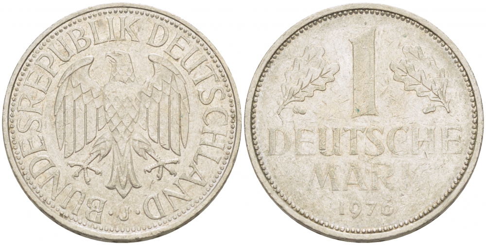 ФРГ 1 МАРКА 1976 J KM 110, J. 385 медно-никель 3718-1145