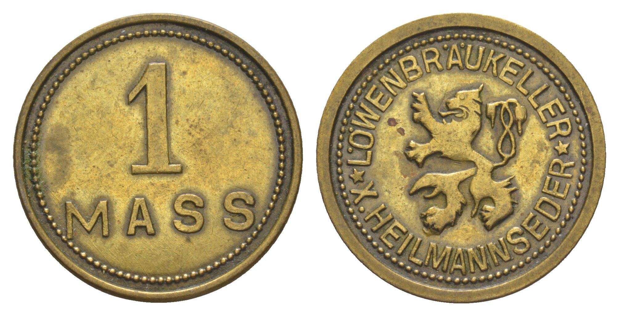 Германия жетон 1 литра пива ND L?wenbr?ukeller X. Heilmannseder Men18 22122.8 латунь 4638-153