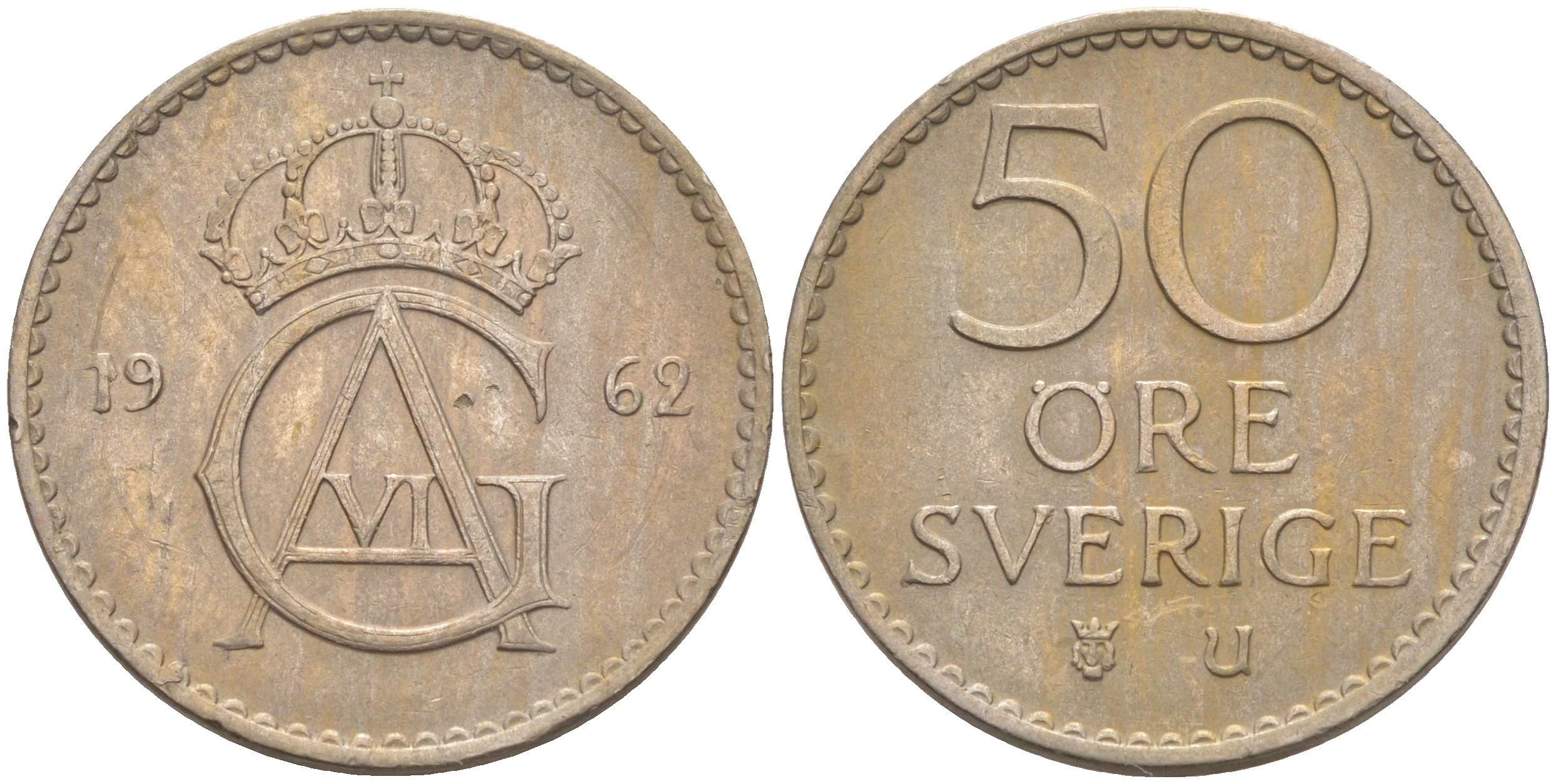 Швеция 50 эре 1962 Густав VI Адольф (1950-1973) KM 837 медно-никель UNC 106-355