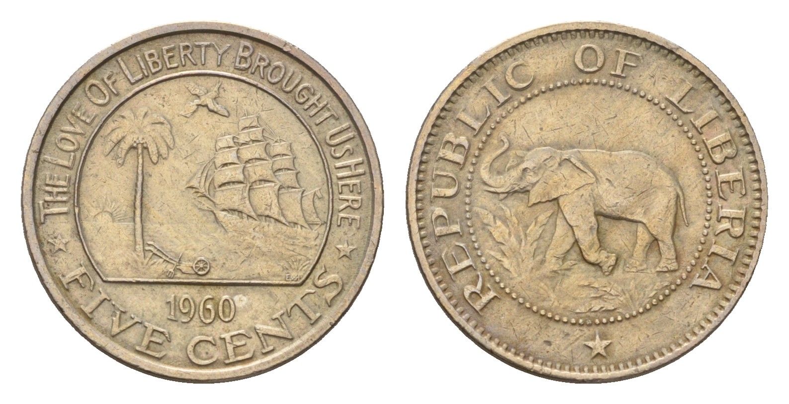 Либерия 5 центов 1960 KM 14 медно-никель 4679-116