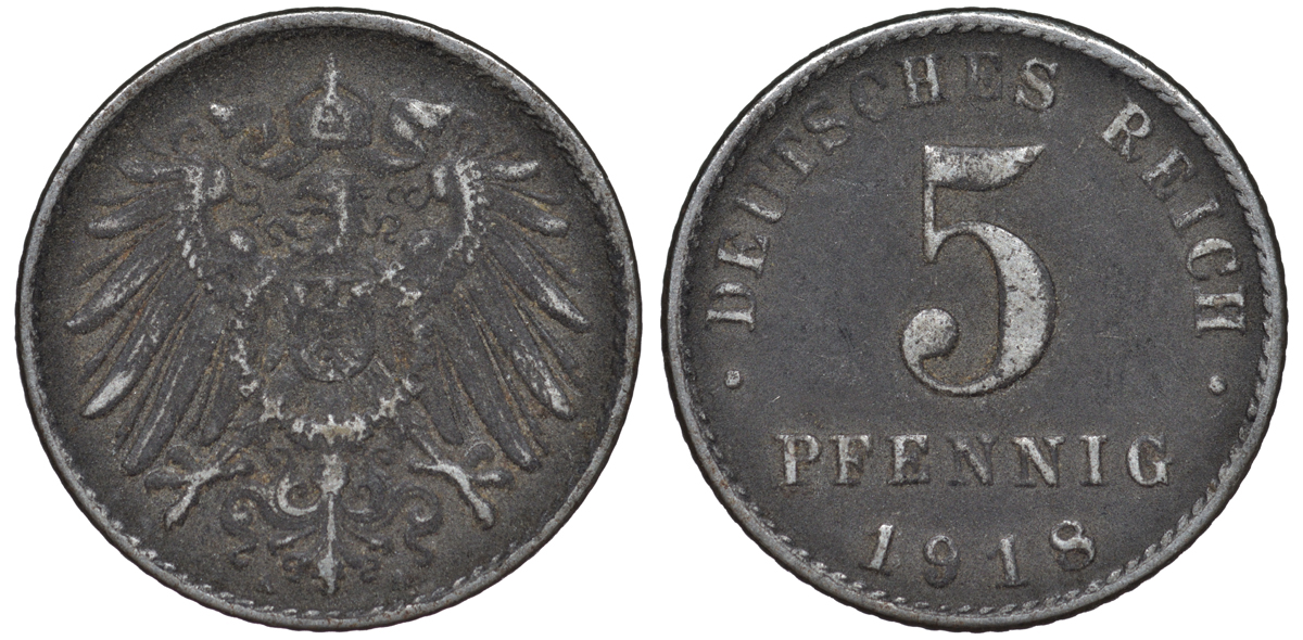 ГЕРМАНИЯ 5 ПФЕННИГОВ 1918 A KM 19, J. 297 железо 45-1146