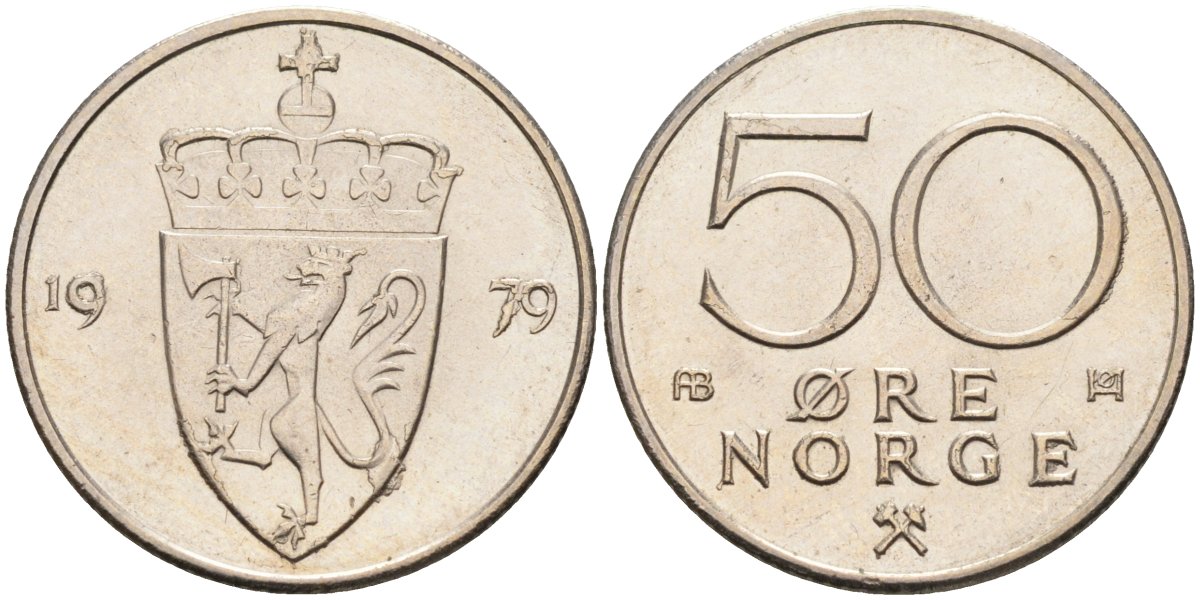 Норвегия 50 эре 1979 Улаф V (1957-1991) KM 418 медно-никель UNC 4582-733
