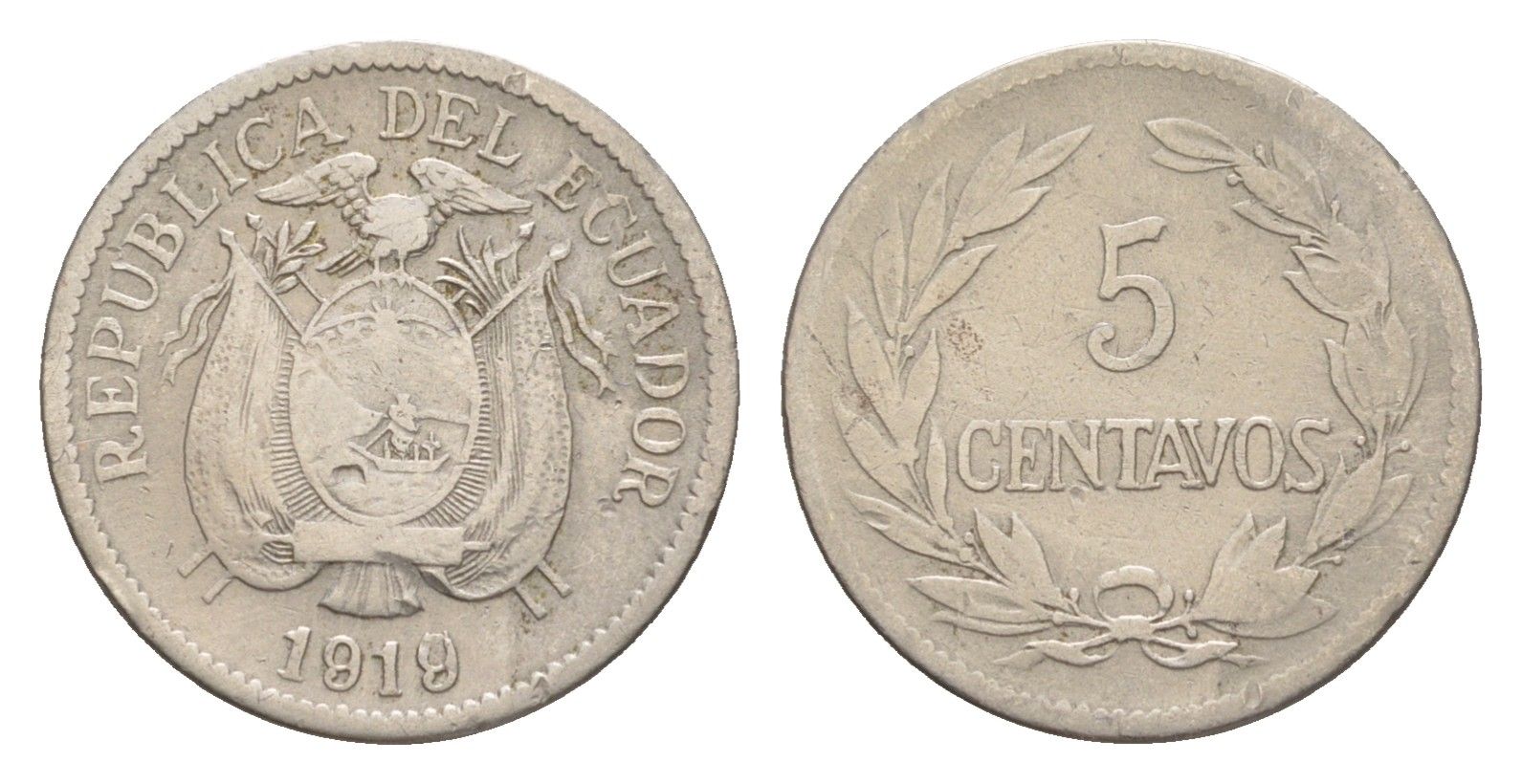 Эквадор 5 сентаво 1919 KM 63 медно-никель 4640-1068