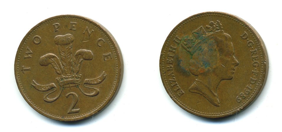 Великобритания 2 пенса 1989 Елизавета II (1952-2022) KM 936, Spink 4376 (C3) бронза 540-421