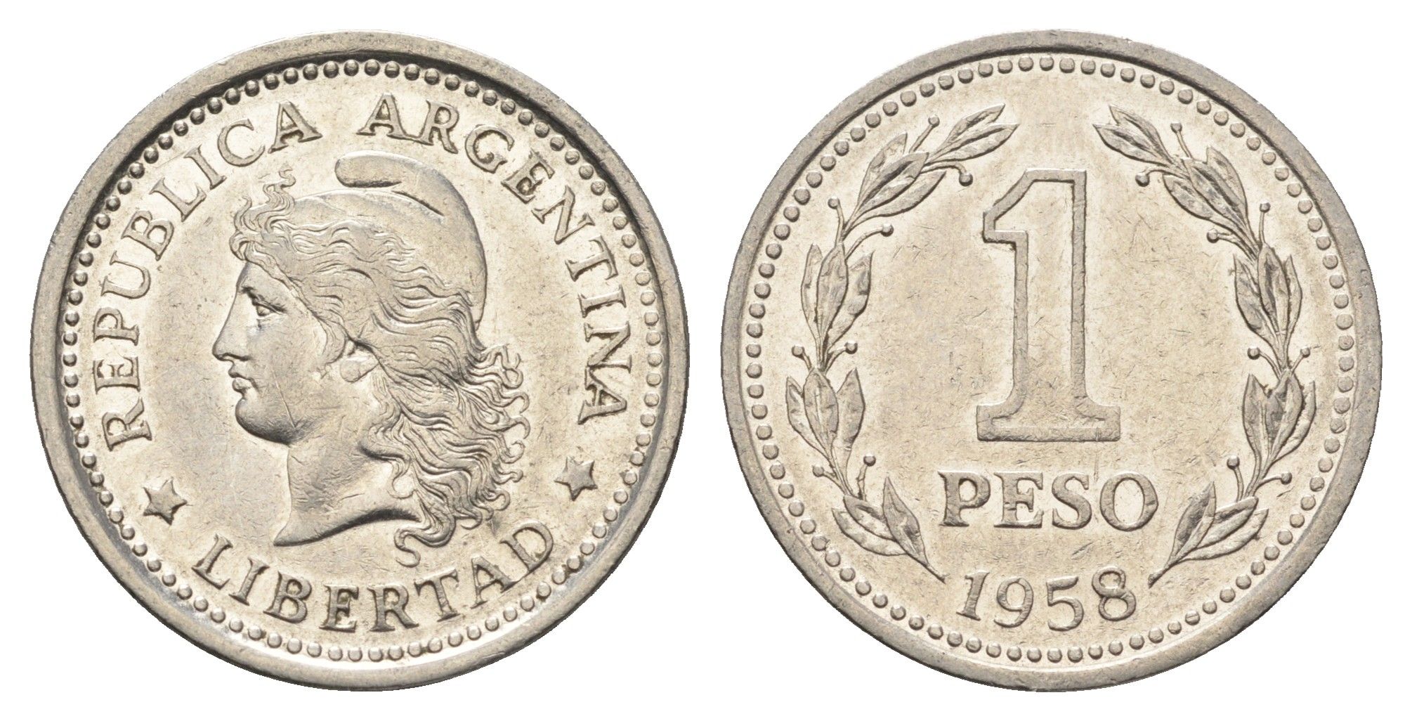 Аргентина 1 песо 1958 KM 57 сталь плакированная никелем 4663-625