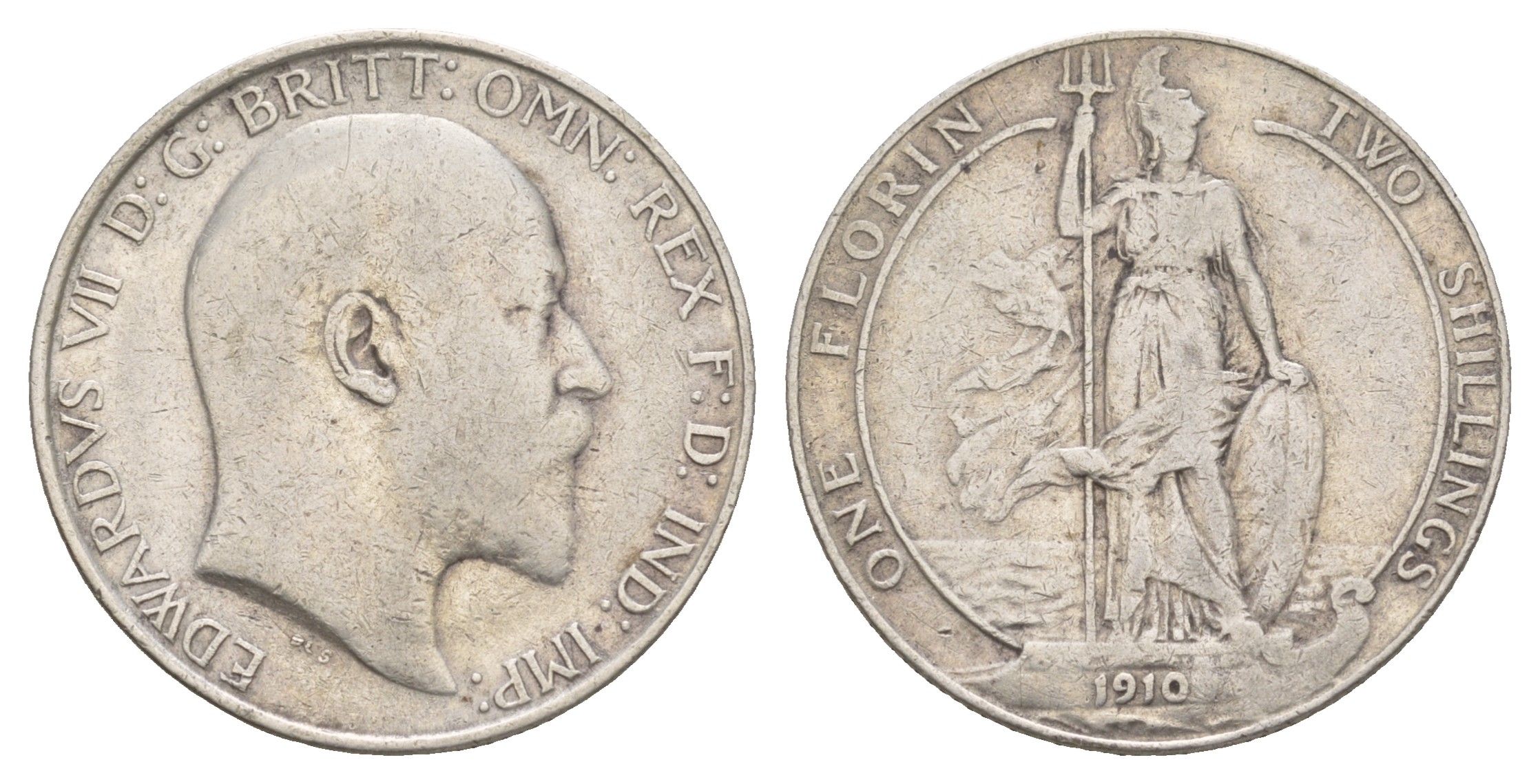 Великобритания 1 флорин = 2 шиллинга 1910 Эдуард VII (1901-1910) KM 801, Spink 3981 серебро 1520-1411