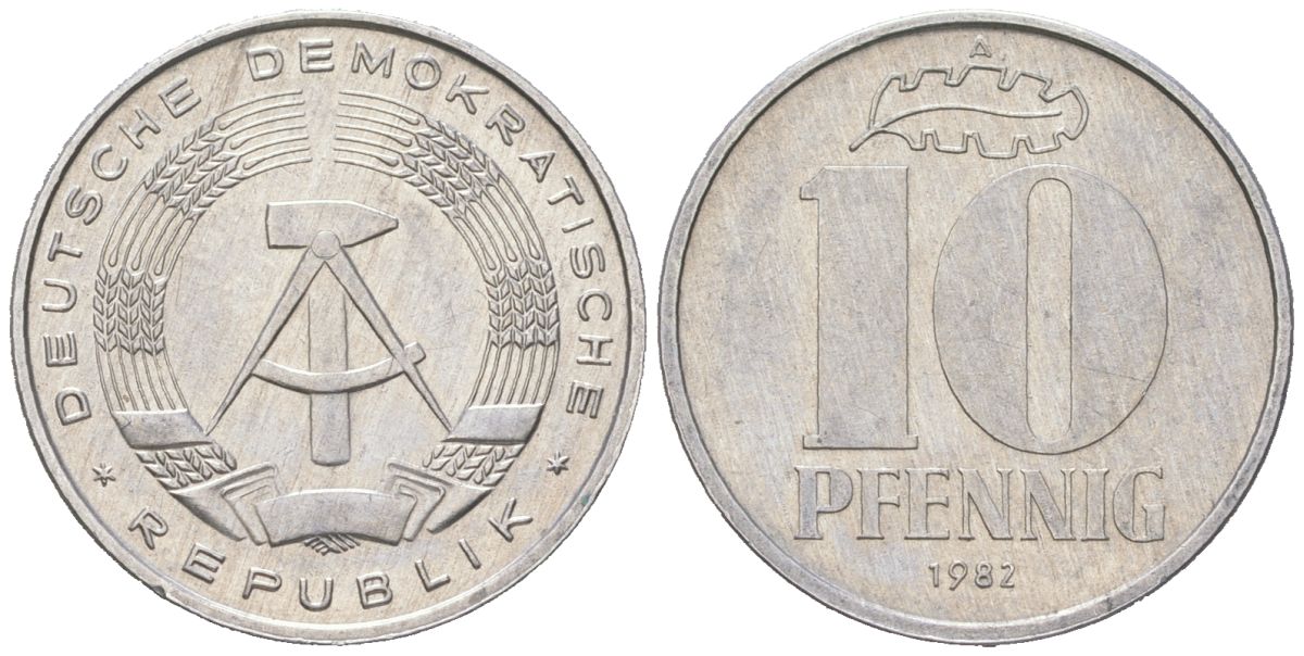ГДР 10 пфеннигов 1982 A KM 10 алюминий aUNC 201-1043