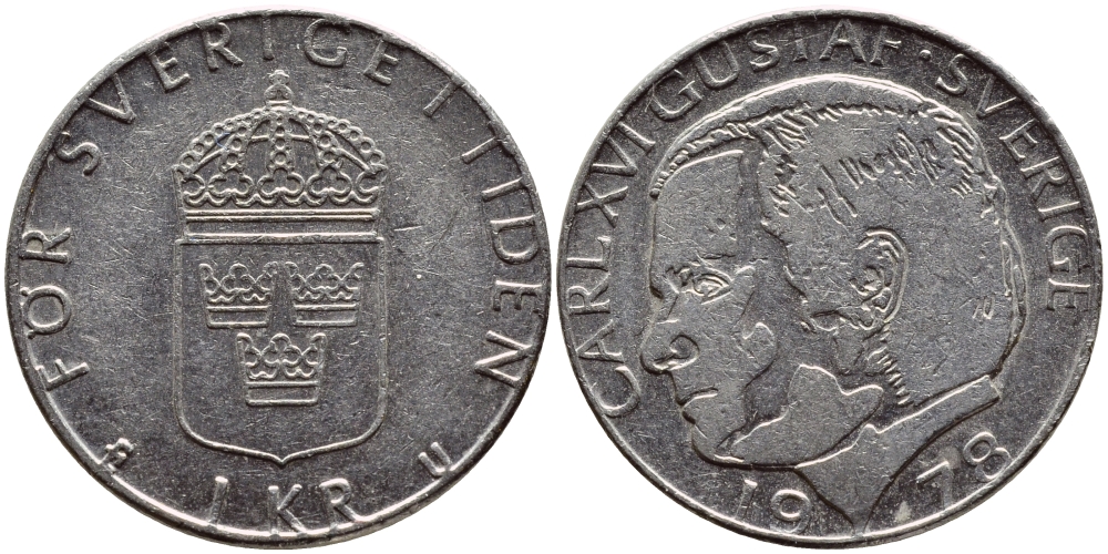 Швеция 1 крона 1978 Карл XVI Густав (1973- ) KM 852 медь плакированная медно-никелем 4397-857