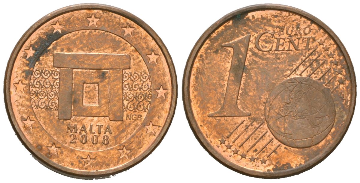 Мальта 1 евроцент 2008 F KM 125 сталь плакированная медью 4136-927
