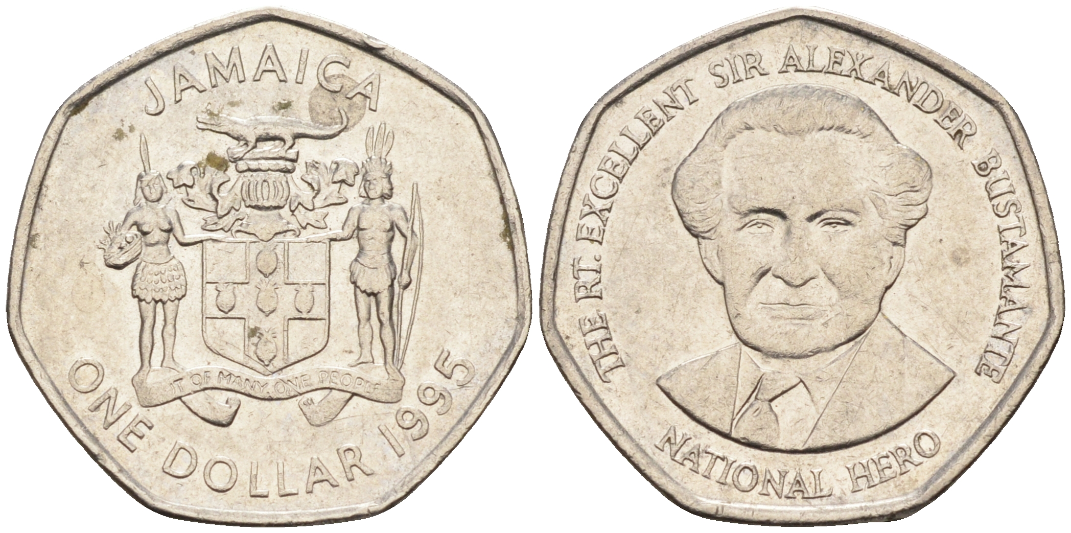 Ямайка 1 доллар 1995 Александр Бустаманте KM 164 никелированная сталь 4588-1032
