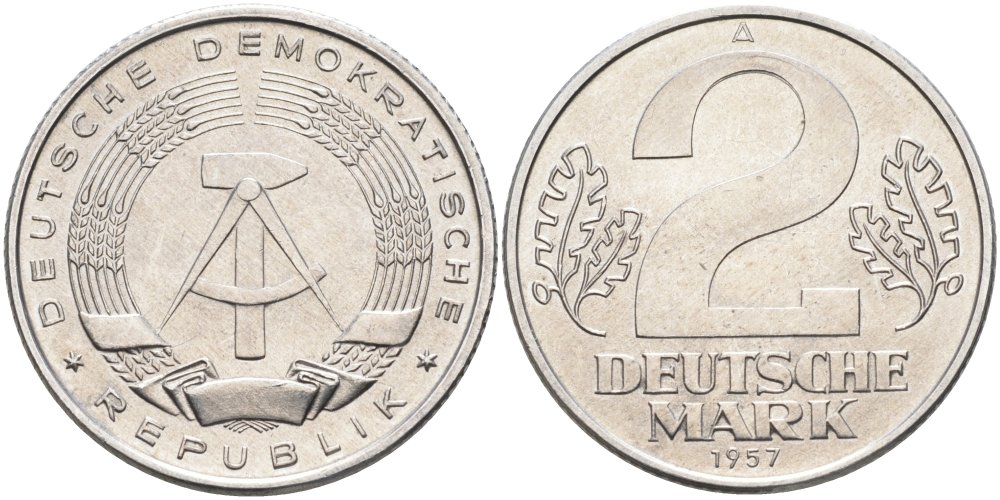 ГДР 2 марки 1957 А KM 14 алюминий UNC 4574-523