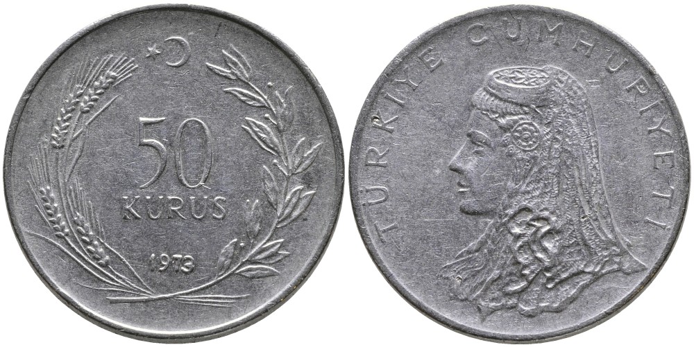 Турция 50 курушей 1973 Анатолийская невеста KM 899 нержавеющая сталь 4541-854