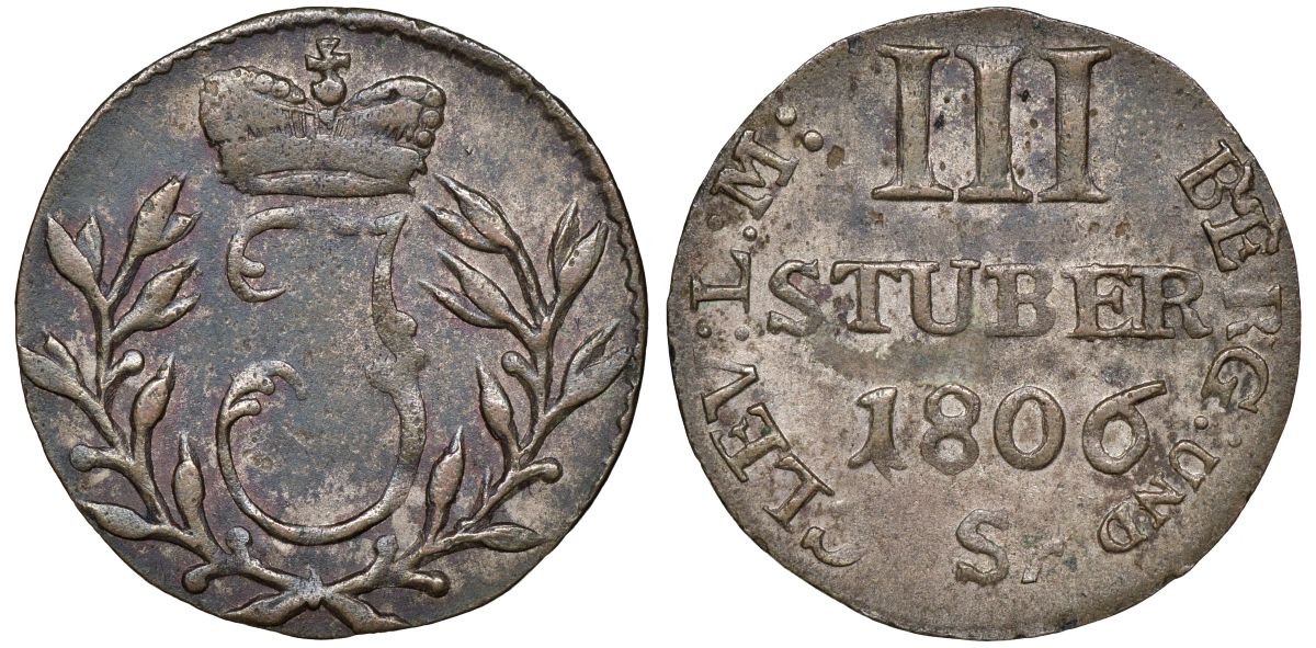 Берг 3 штубера 1806 Sr, Иоахим Мюрат (1806-1808) KM 10 серебро    116-1237