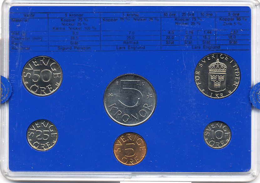 Швеция набор монетного двора из 6 монет 1984 в пластике, Карл XVI Густав (1973- ) KM MS31 UNC 5-4-2-46