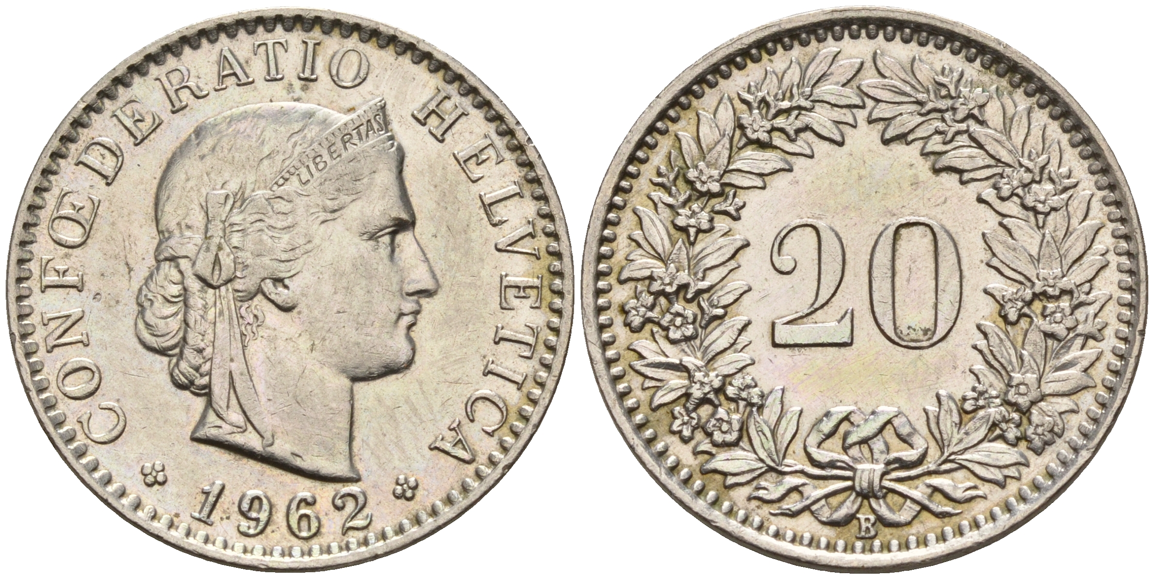 Швейцария 20 раппенов 1962 B KM 29a медно-никель    4161-651