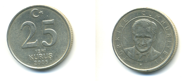 ТУРЦИЯ 25 КУРУШЕЙ 2005 KM 1167 медь никель цинк 3999-1237