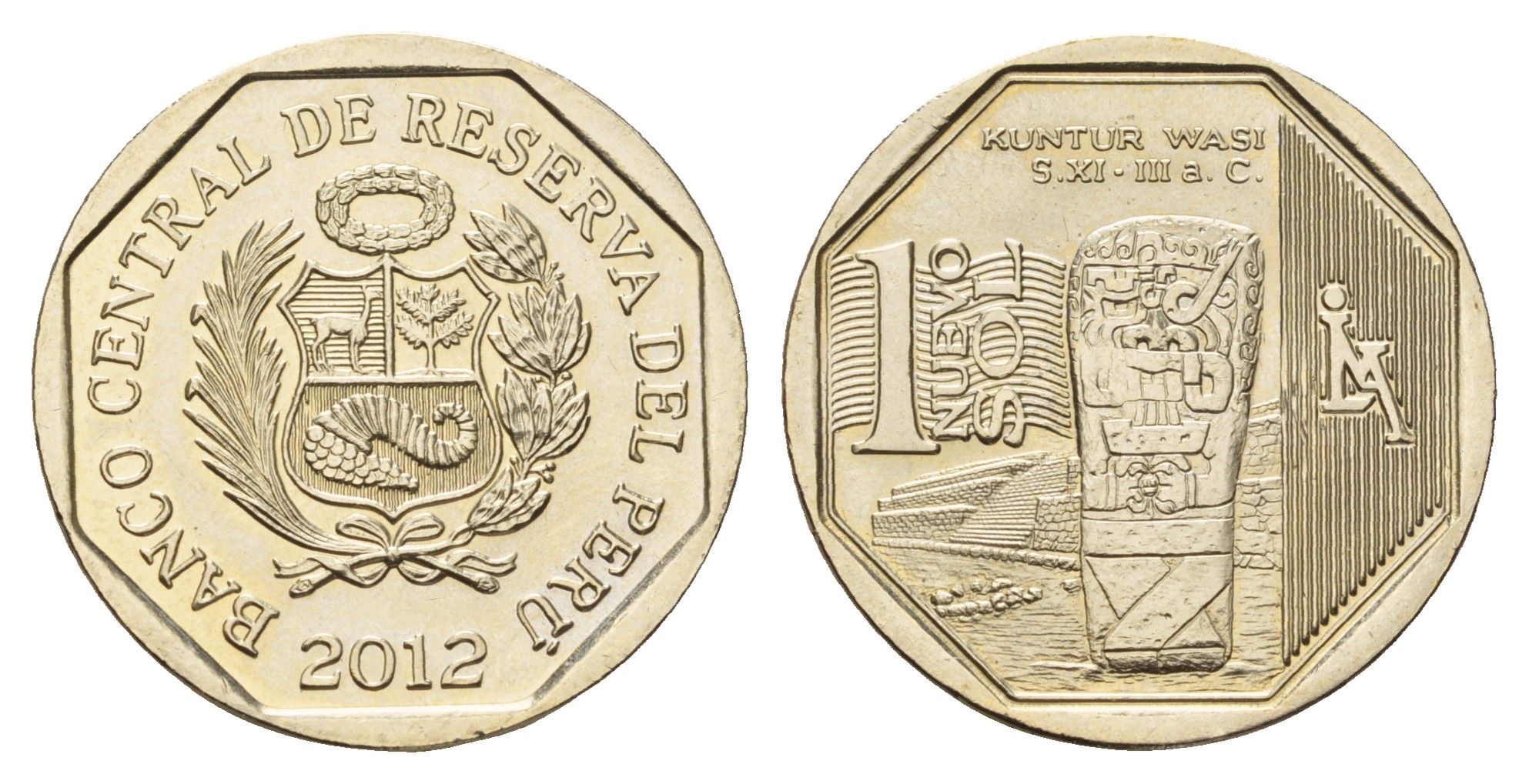 Перу 1 новый соль 2012 Богатство и гордость Перу - Кунтур-Уаси KM 365 медь цинк никель UNC 3334-554