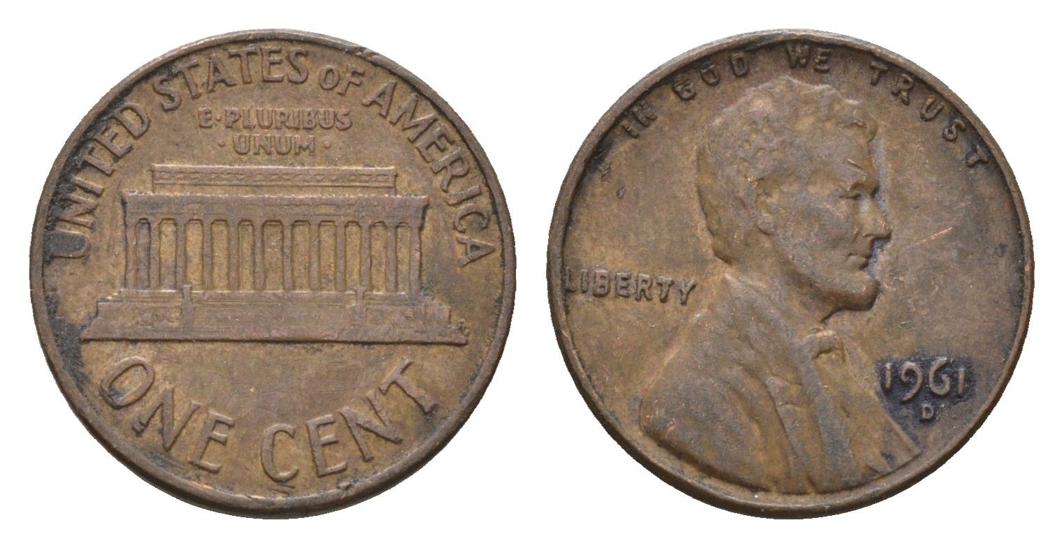 США 1 цент 1961 D, Авраам Линкольн KM 201 медь цинк 4674-466