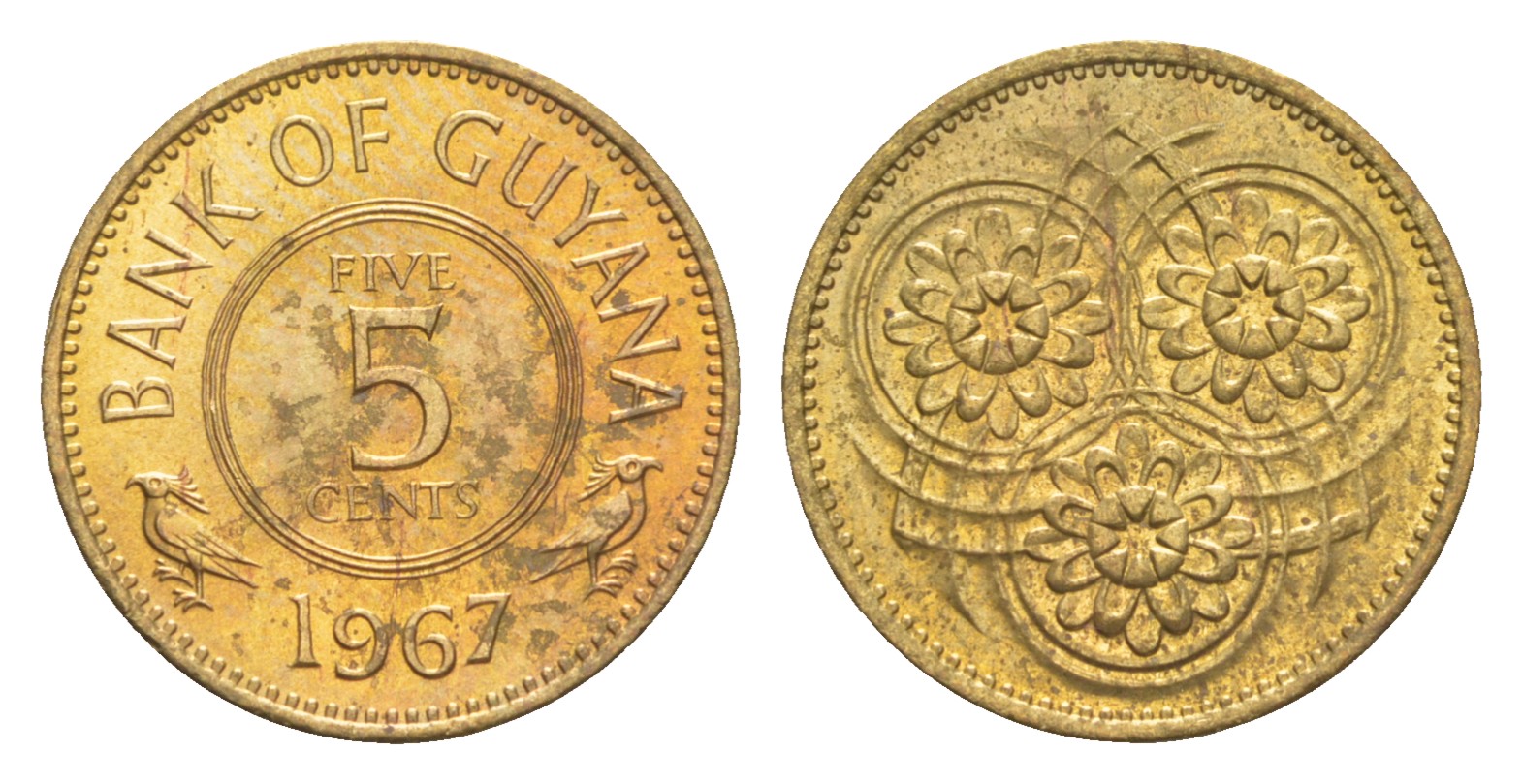 Гайана 5 центов 1967 Республика KM 32 никель латунь  UNC 4659-525