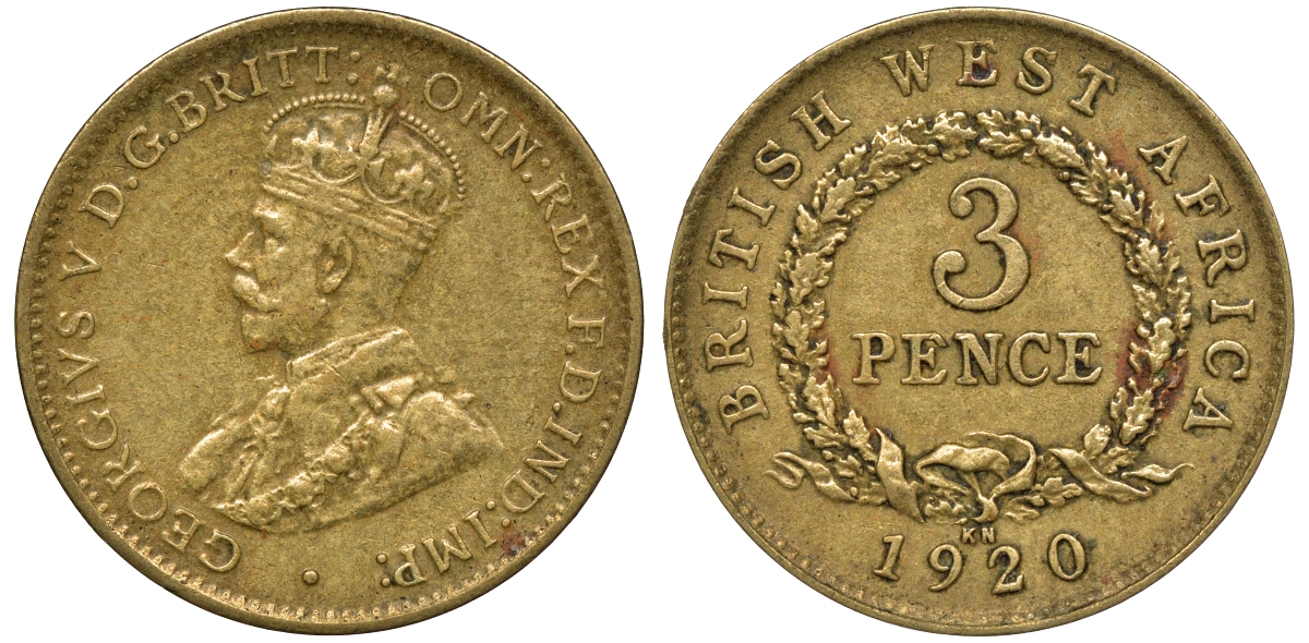 Британская Западная Африка 3 пенса 1920 Георг V (1910-1936) KM 10b олово латунь 00-00